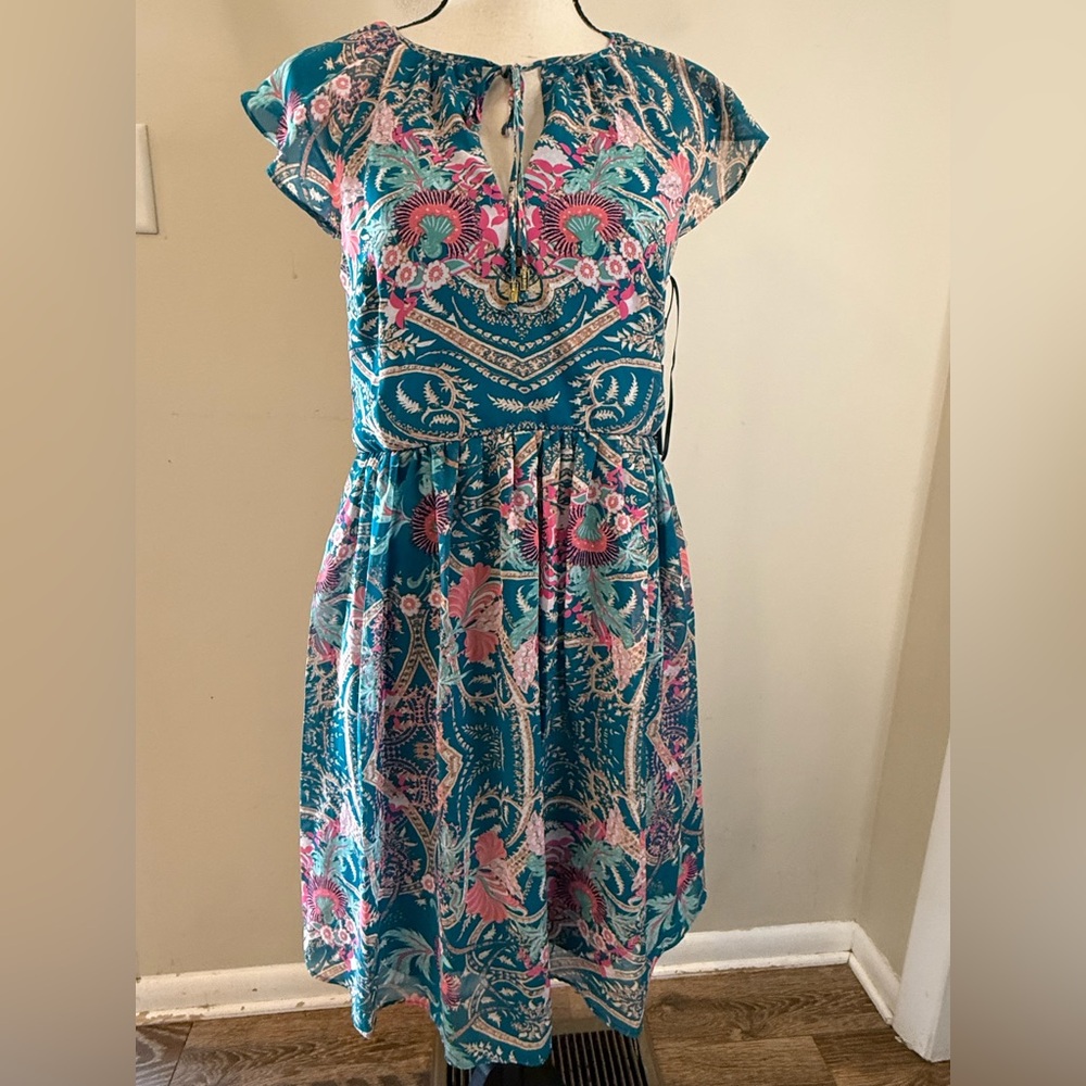 Vince Camuto floral colorful short sleeve midi dress SZ 6 - Picture 1 of 15